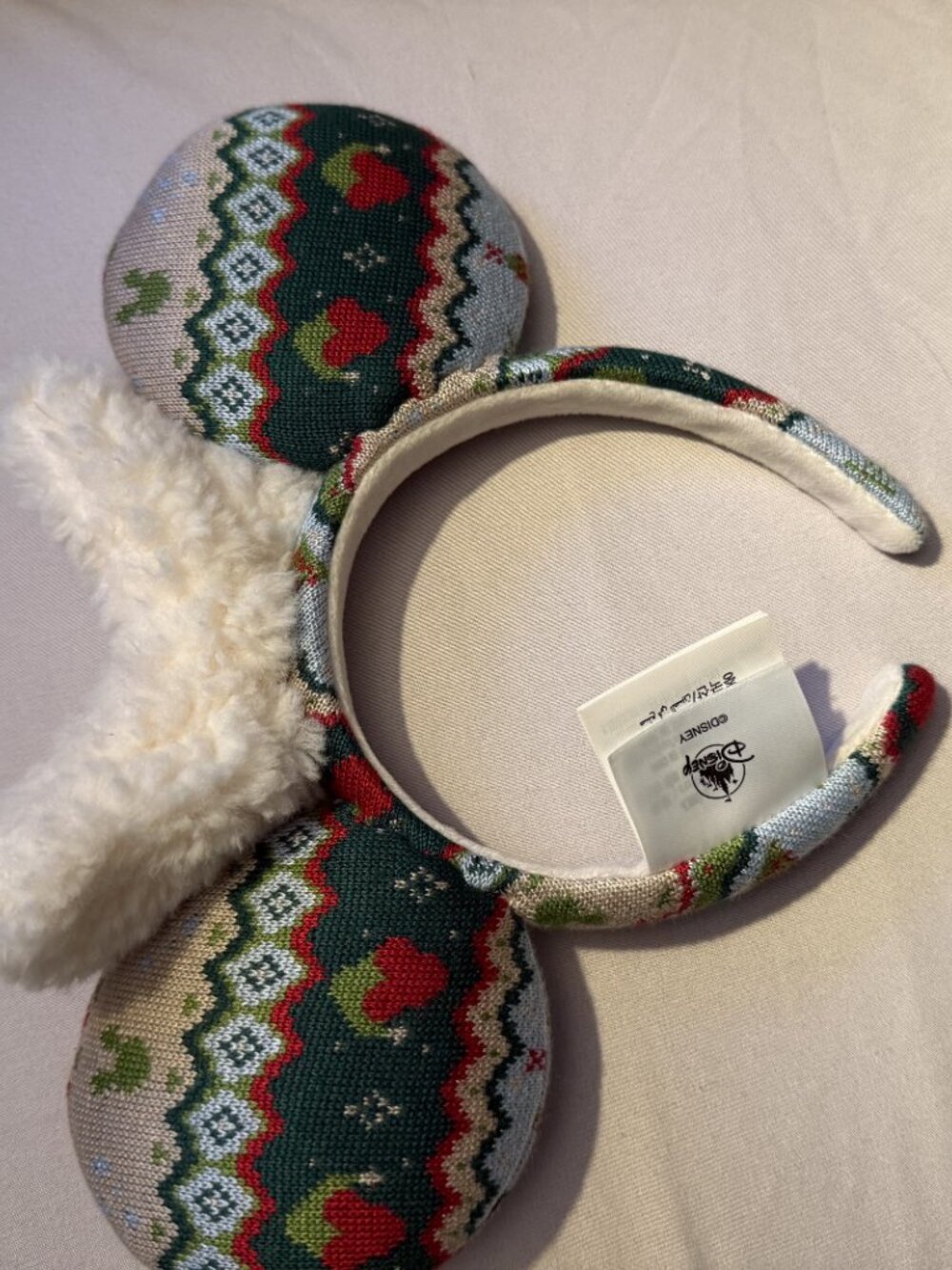 Disney Parks Holiday Fair Isle Knit Minnie Mouse Ears - Sherpa Bow - Picture 4 of 5
